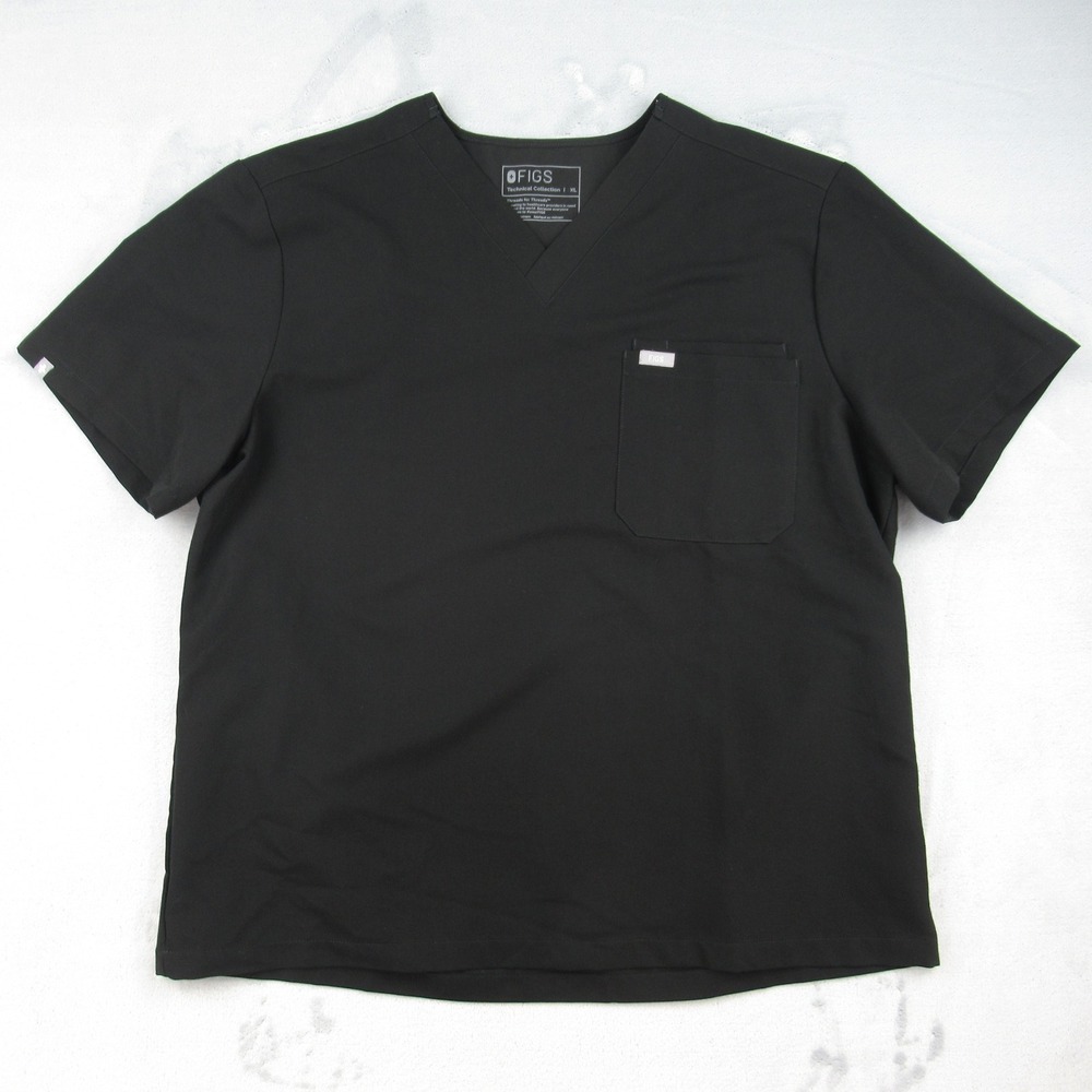 Figs Leon Scrub Top Mens XL Black V-Neck Technical One Pocket 1000199